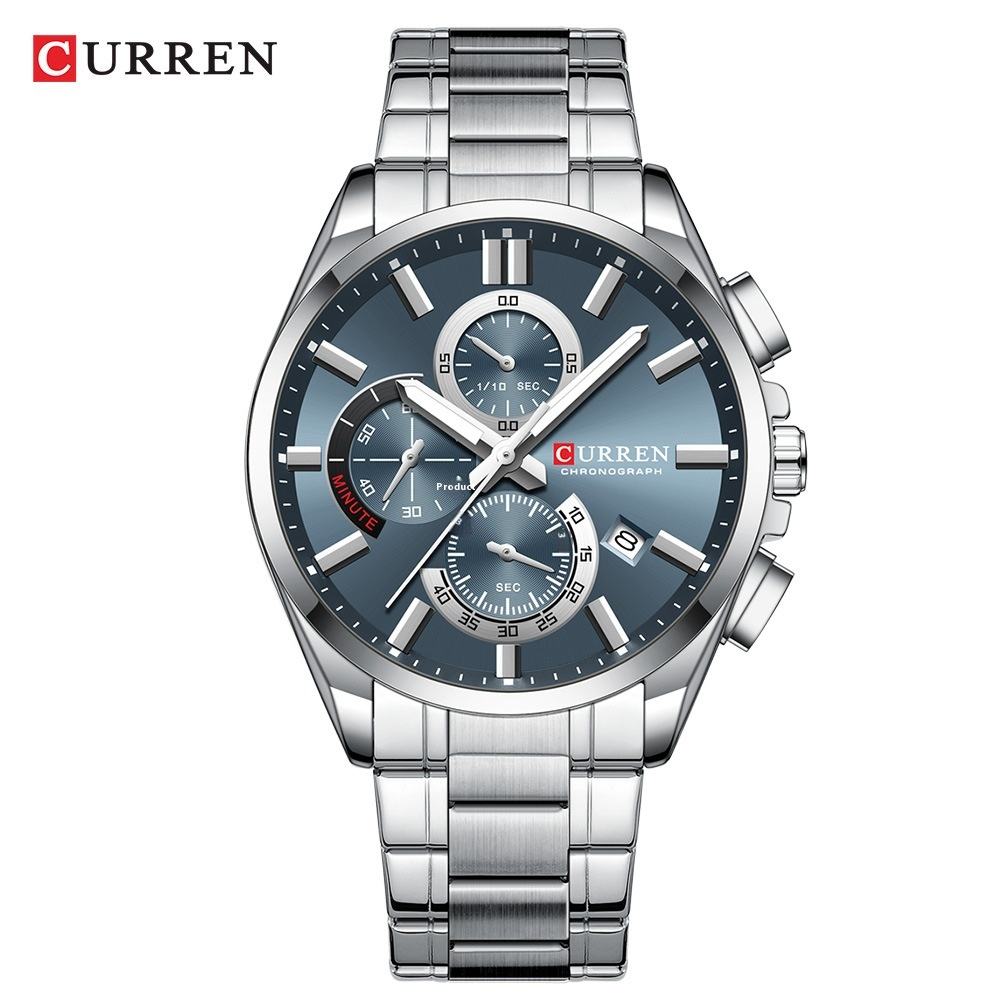 CURREN 8475 Men's Luxury Six-Hand Multi-Function Watch Large Dial Waterproof Stainless Steel Band Quartz Movement Man Wristwatch