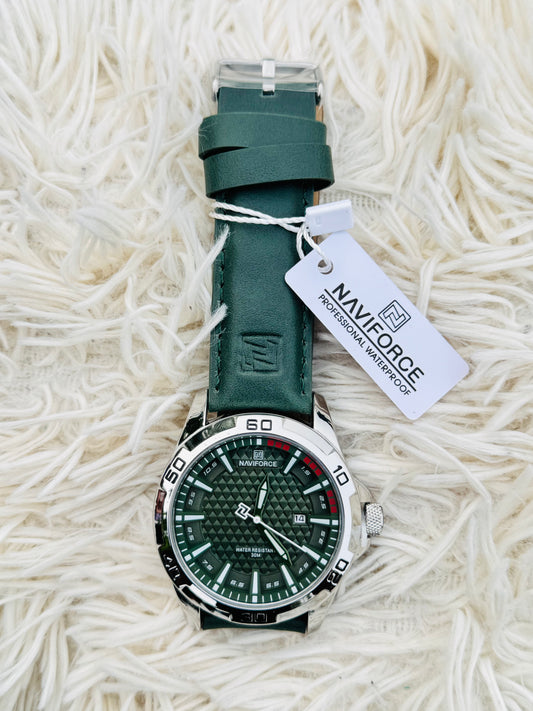 NAVIFORCE 's Casual Alloy Case Quartz Watch with Genuine Leather Strap, Waterproof Dial, Youthful and Stylish Wristwatch