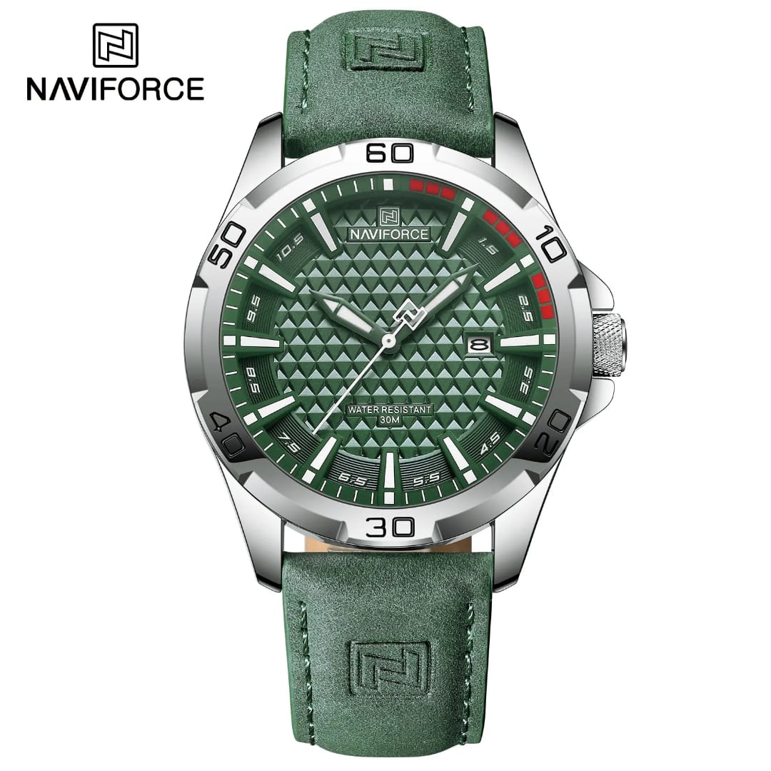 NAVIFORCE 's Casual Alloy Case Quartz Watch with Genuine Leather Strap, Waterproof Dial, Youthful and Stylish Wristwatch