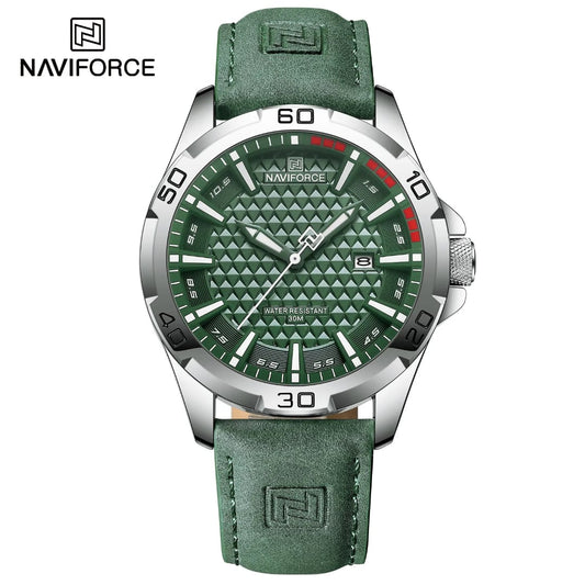 NAVIFORCE 's Casual Alloy Case Quartz Watch with Genuine Leather Strap, Waterproof Dial, Youthful and Stylish Wristwatch