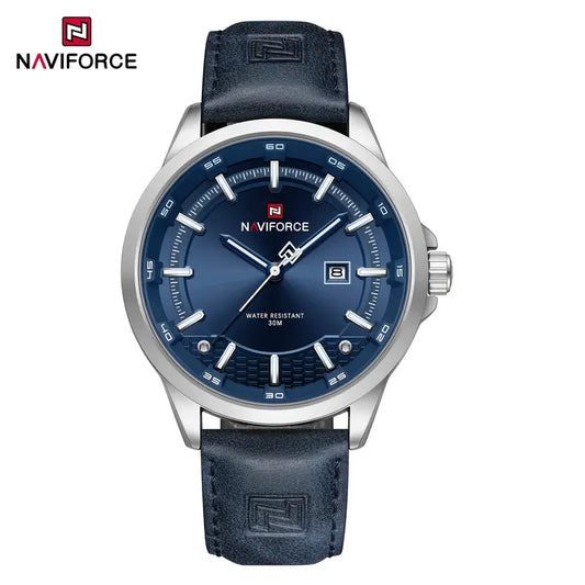 NAVIFORCE Men'S Sporty Quartz Watch with Brown Faux Leather Strap - Black Dial, Date Display, Waterproof, 