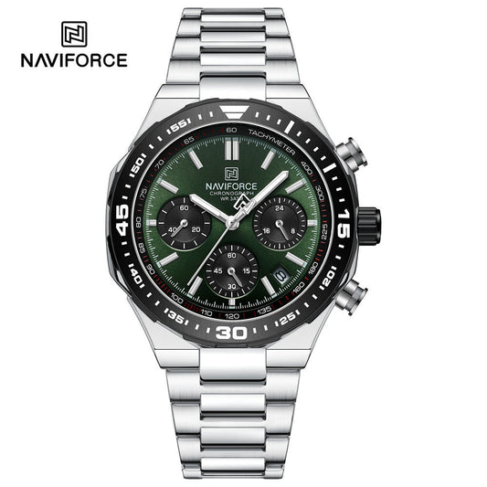 NAVIFORCE 8049 SGNS Green Custom Logo Quartz Watch for Men Chronograph Luminous Hand Male Wrist Watch Small Three Needle Clock