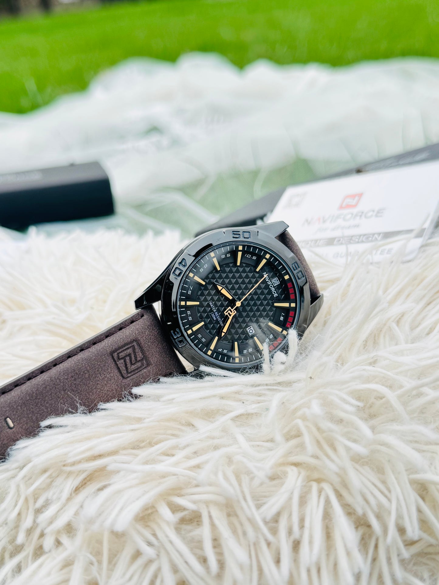 NAVIFORCE Watch with Genuine Leather Strap, Waterproof Dial, Youthful and Stylish Wristwatch
