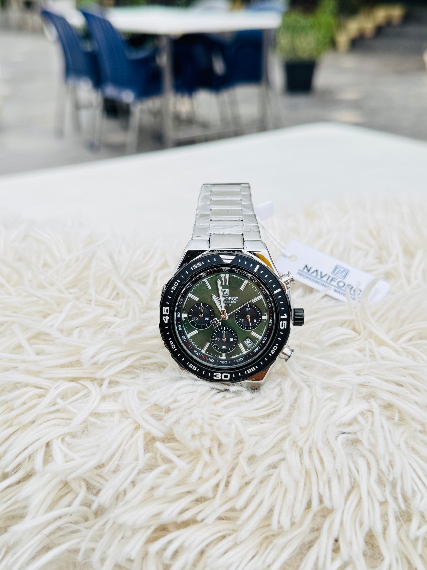 NAVIFORCE 8049 SGNS Green Custom Logo Quartz Watch for Men Chronograph Luminous Hand Male Wrist Watch Small Three Needle Clock