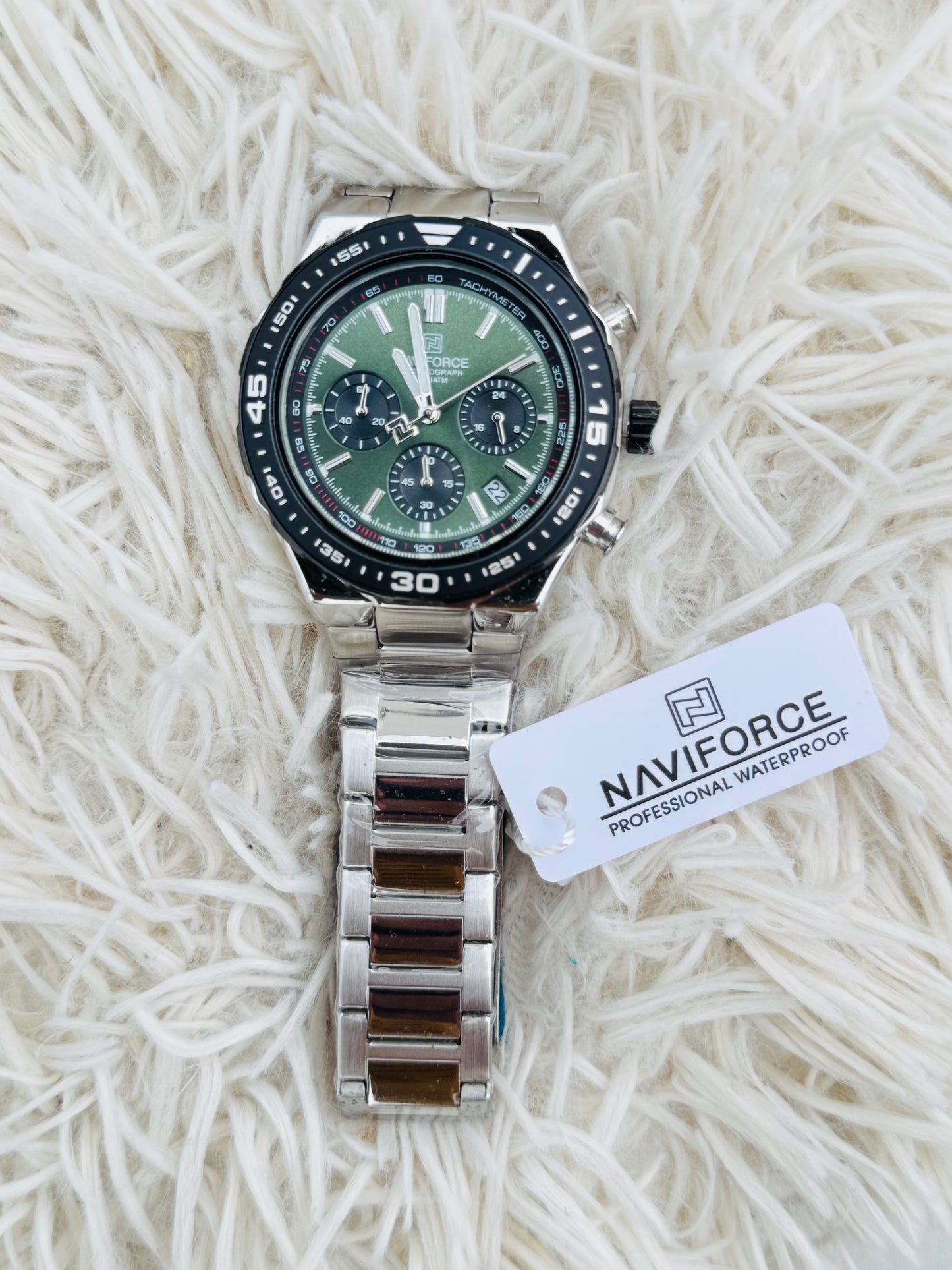 NAVIFORCE 8049 SGNS Green Custom Logo Quartz Watch for Men Chronograph Luminous Hand Male Wrist Watch Small Three Needle Clock