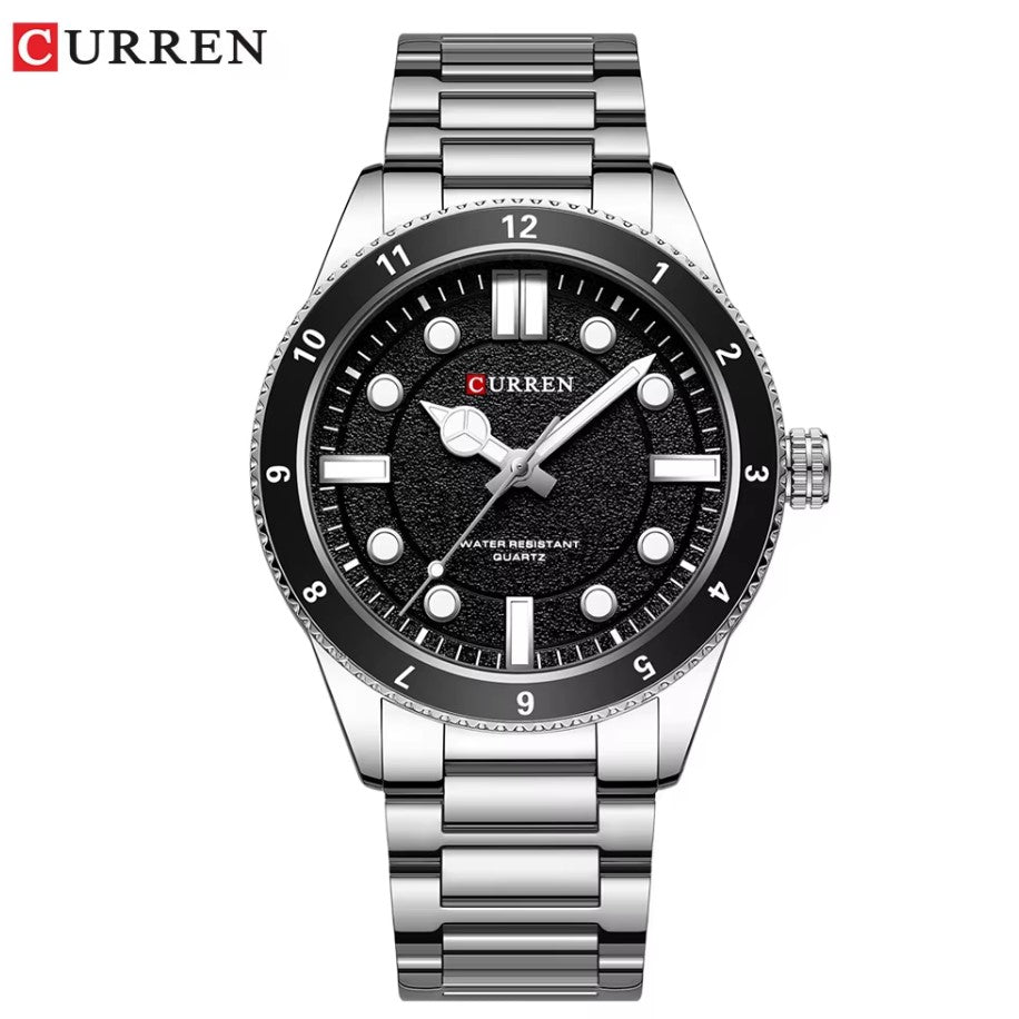 CURREN Watch 8450 Silver Black Stainless Steel.