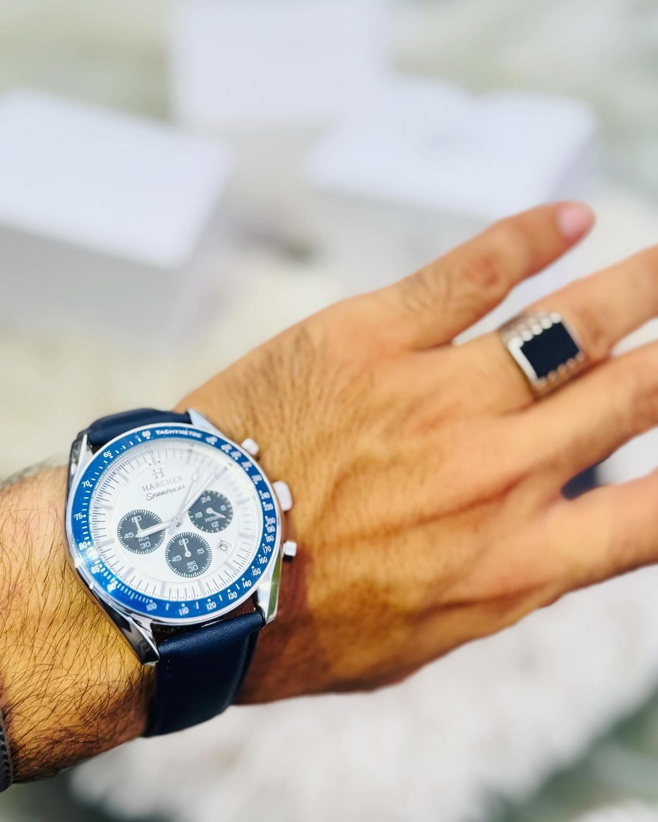 Harcher Elegant Men's Quartz Watch with Chronograph - Waterproof, Faux Leather Strap, Business Style