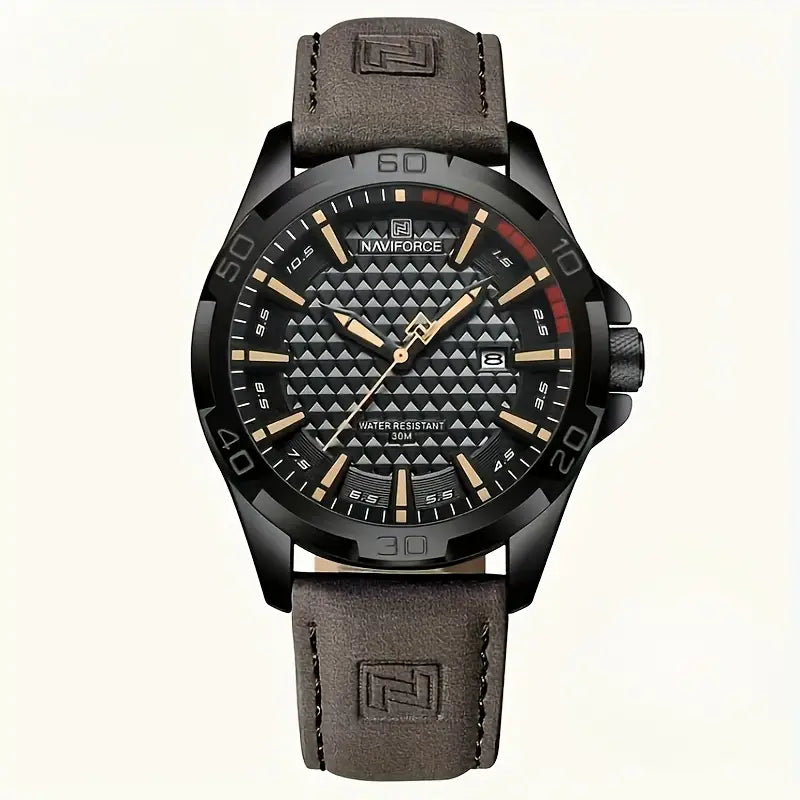 NAVIFORCE Watch with Genuine Leather Strap, Waterproof Dial, Youthful and Stylish Wristwatch