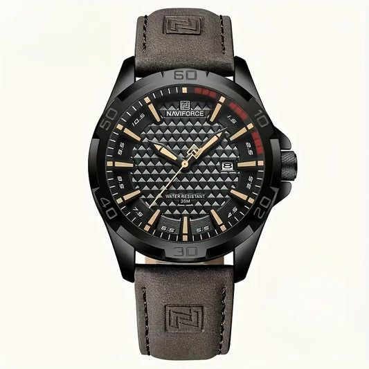 NAVIFORCE Watch with Genuine Leather Strap, Waterproof Dial, Youthful and Stylish Wristwatch